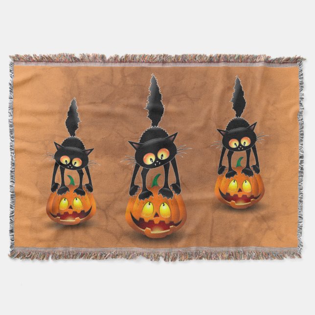 Cat Halloween erschreckter Cartoon auf Kürbiskröte Decke (Vorderseite)