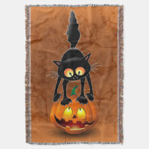 Cat Halloween erschreckter Cartoon auf Kürbiskröte Decke