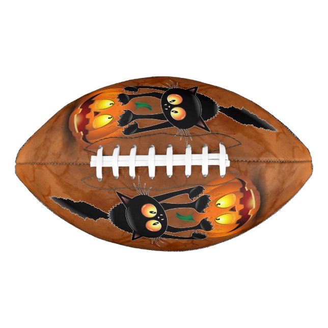 Cat Halloween erschreckter Cartoon auf Kürbiskröte Football (Vorderseite)