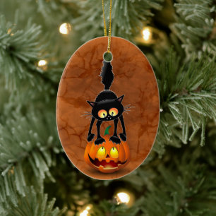 Cat Halloween erschreckter Cartoon auf Kürbiskröte Keramik Ornament