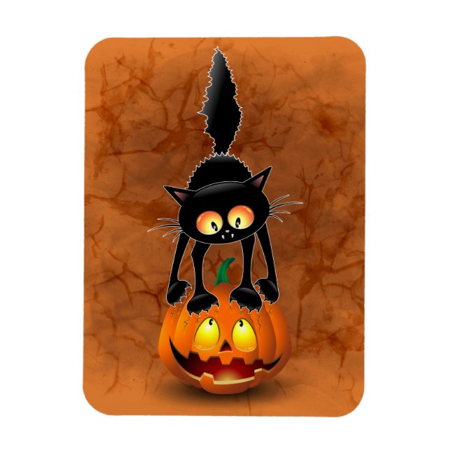 Cat Halloween erschreckter Cartoon auf Kürbiskröte Magnet (Vertikal)