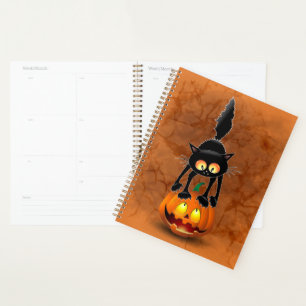 Cat Halloween erschreckter Cartoon auf Kürbiskröte Planer