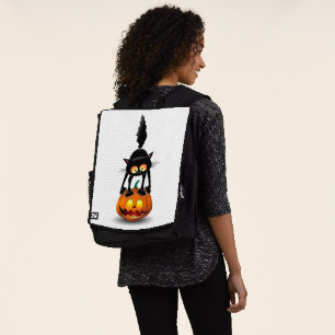 Cat Halloween erschreckter Cartoon auf Kürbiskröte Rucksack