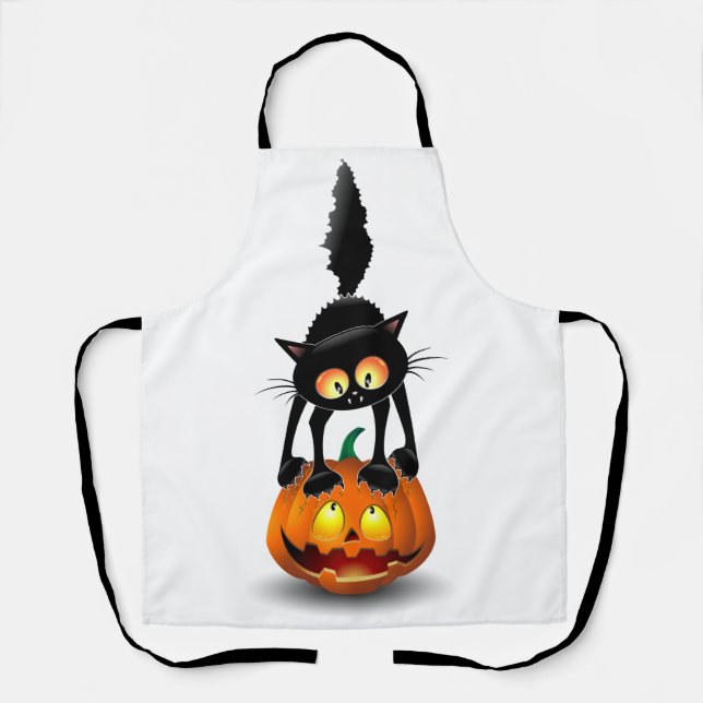 Cat Halloween erschreckter Cartoon auf Kürbiskröte Schürze (Vorderseite)