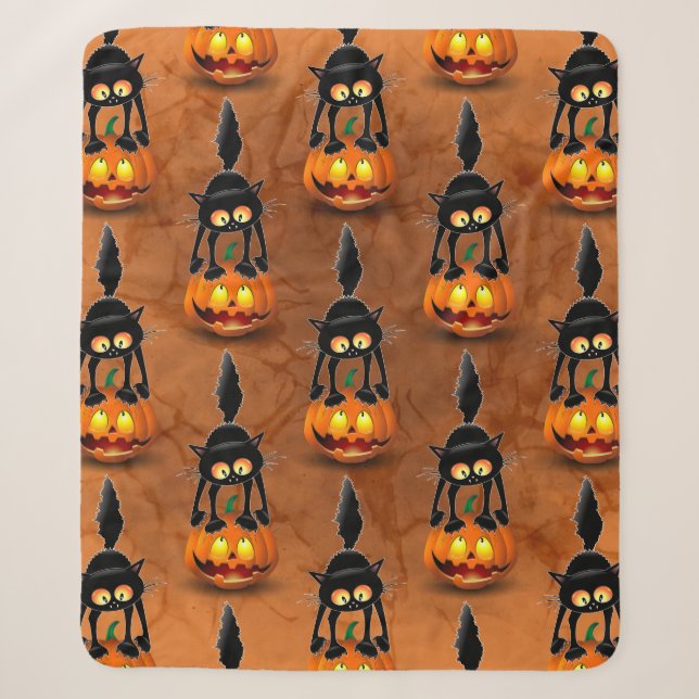Cat Halloween erschreckter Cartoon auf Kürbiskröte Sherpadecke (Vorderseite)
