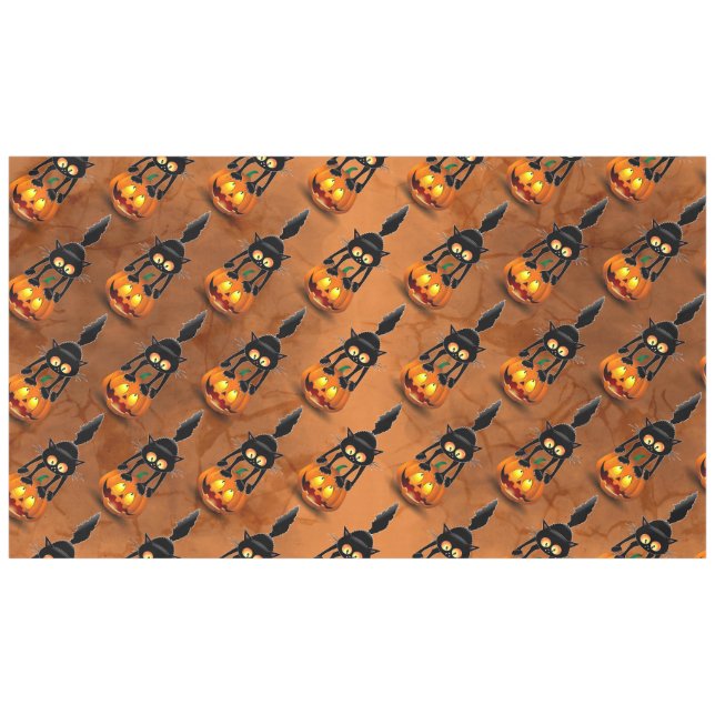 Cat Halloween erschreckter Cartoon auf Kürbiskröte Tischdecke (Vorderseite (Horizontal))