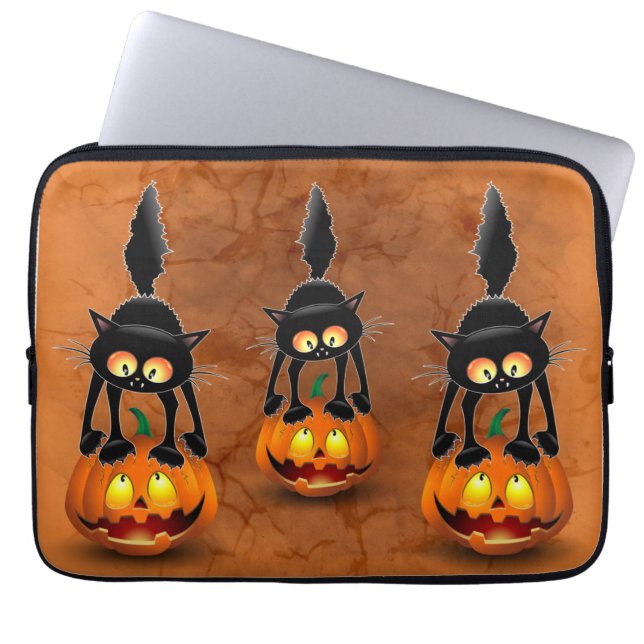 Cat Halloween erschreckter Cartoon auf Pumpkin Min Laptopschutzhülle (Vorderseite)