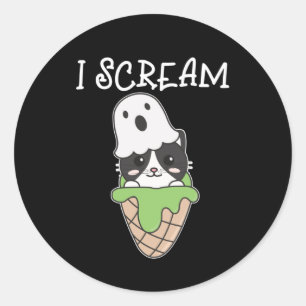 Cat Halloween Ghost I Schrei Eiscreme Puff Runder Aufkleber