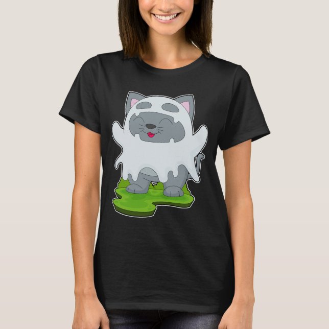 Cat Halloween Ghost T-Shirt (Vorderseite)