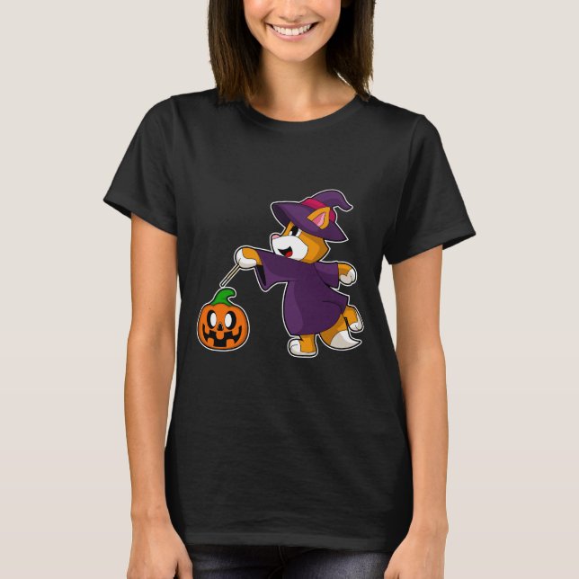Cat Halloween Hexe T-Shirt (Vorderseite)