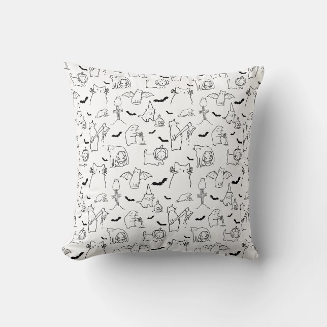 Cat Halloween Illustration Pattern Throw Kissen (Vorderseite)