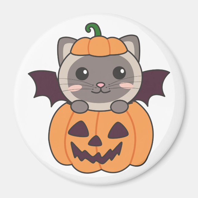 Cat Halloween Pumpkin Bat Kostüm Magnet (Vorne)