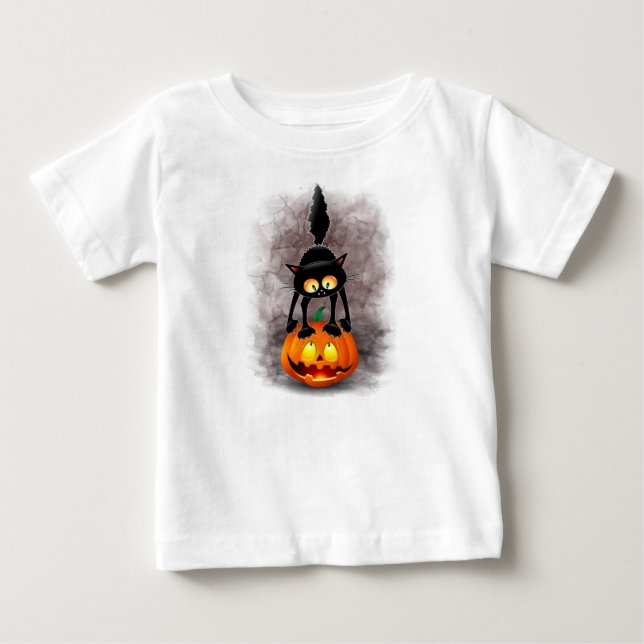 Cat Halloween Scared Cartoon Character stehend Baby T-shirt (Vorderseite)