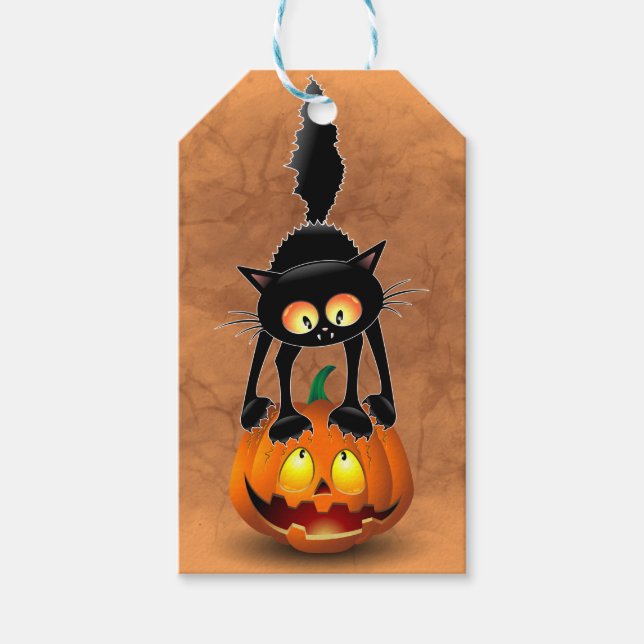 Cat Halloween Scared Cartoon Character stehend Geschenkanhänger (Vorderseite)