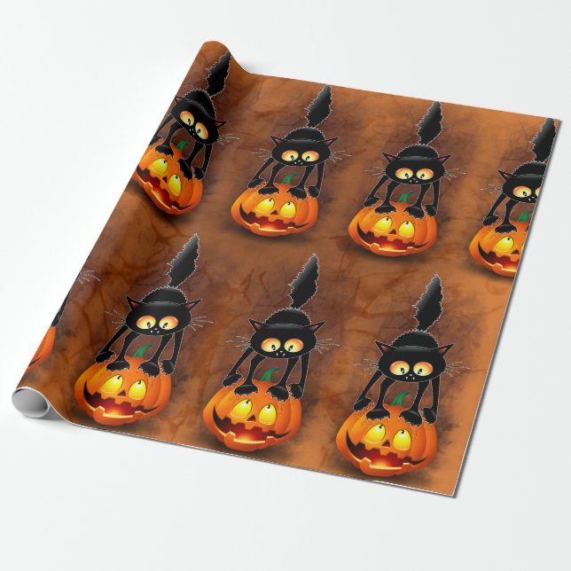 Cat Halloween Scared Cartoon Character stehend Geschenkpapier (Ungerollt)
