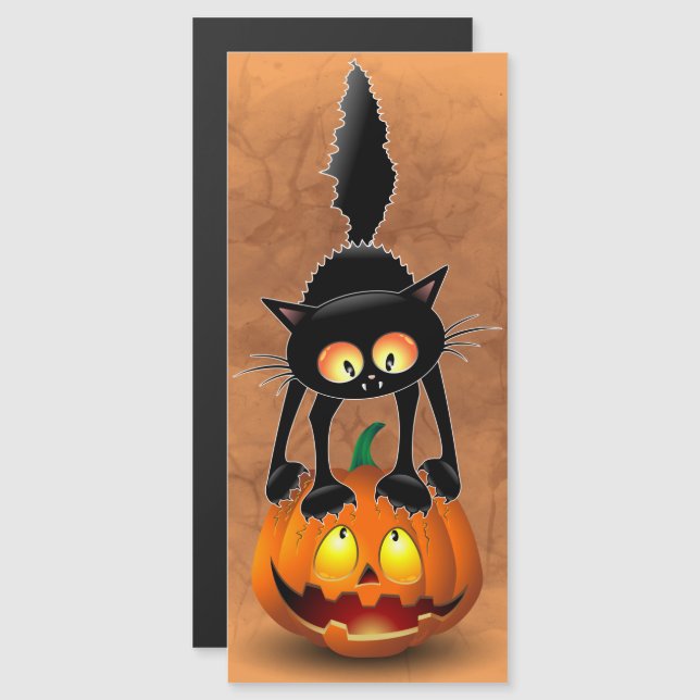 Cat Halloween Scared Cartoon Character stehend Magnetkarte (Vorne/Hinten)