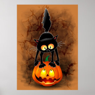 Cat Halloween Scared Cartoon Character stehend Poster