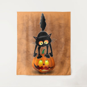 Cat Halloween Scared Cartoon Character stehend Wandteppich