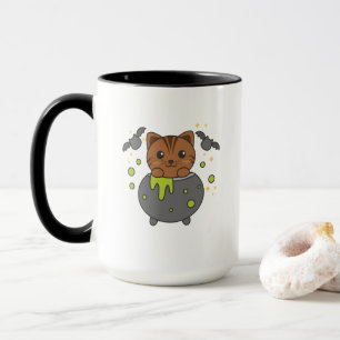 Cat Happy Halloween Cauldron Bat Tasse