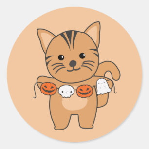 Cat Happy Halloween Pumpkin Bat Kostüm Classic Ro Runder Aufkleber