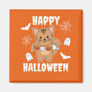 Cat Happy Halloween Pumpkin Bat Kostüm Magnet