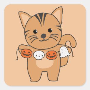 Cat Happy Halloween Pumpkin Bat Kostüm Square Sti Quadratischer Aufkleber
