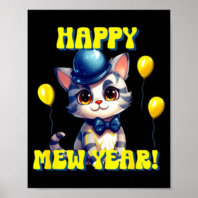Cat Happy New Year Mew Year Funny New Years Party  Poster (Vorne)