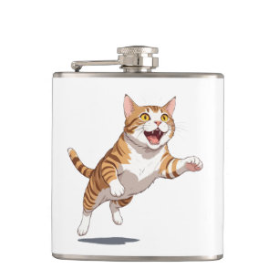 Cat Happy spielerischer Spaß springen in der Luft Flachmann