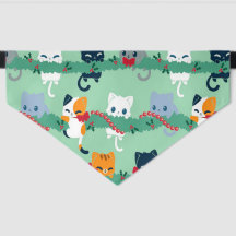Cat Happy White Green Garland Muster Pet Bandana
