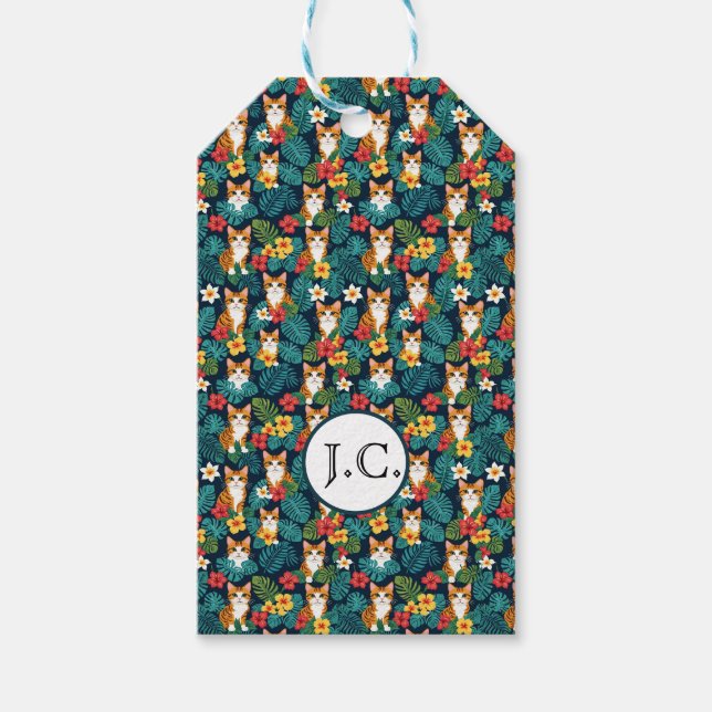 Cat Hawaiian Shirt Muster tropische Ingwer Geschenkanhänger (Vorderseite)