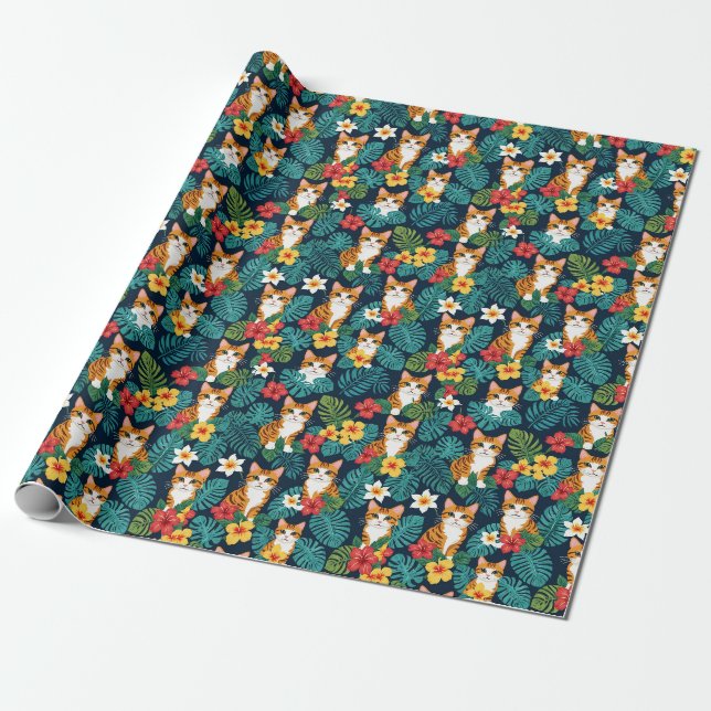 Cat Hawaiian Shirt Muster tropische Ingwer Geschenkpapier (Ungerollt)