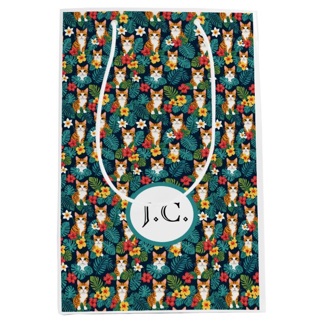 Cat Hawaiian Shirt Muster tropische Ingwer Mittlere Geschenktüte (Vorderseite)