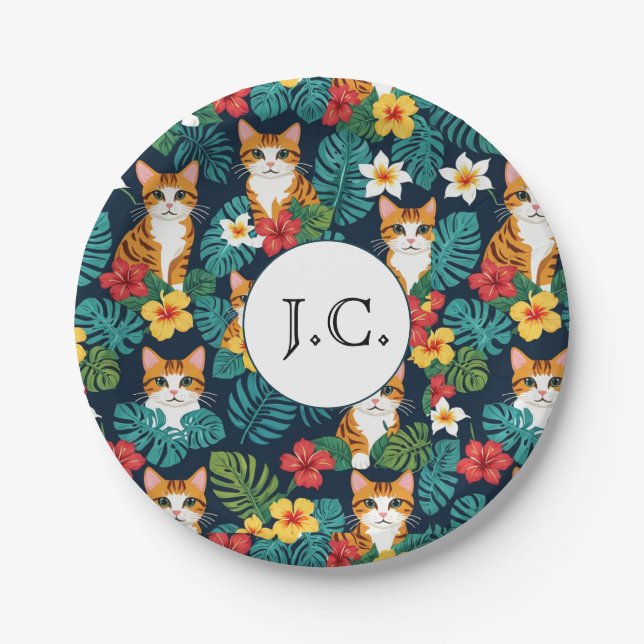 Cat Hawaiian Shirt Muster tropische Ingwer Pappteller (Vorderseite)
