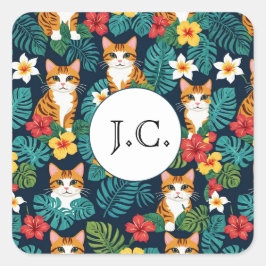 Cat Hawaiian Shirt Muster tropische Ingwer Quadratischer Aufkleber