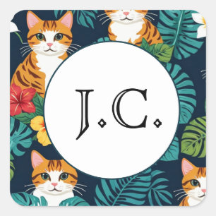 Cat Hawaiian Shirt Muster tropische Ingwer Quadratischer Aufkleber