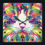 Cat Head Pop Art Quadratische Wanduhr<br><div class="desc">Cat Head Pop Art</div>