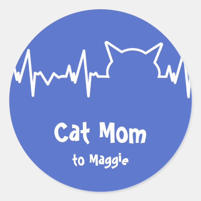 Cat Heartbeat für Cat-Mamas, Cat-Vater Runder Aufkleber (Vorderseite)