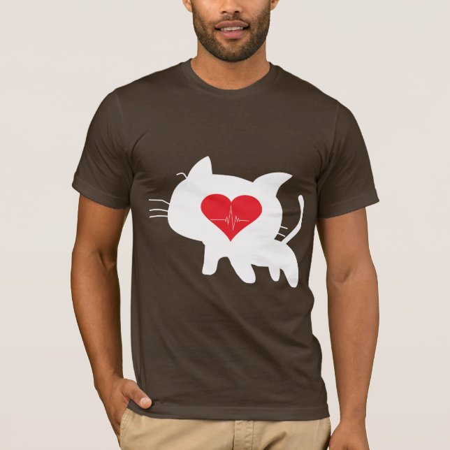 Cat Heartbeat – Minimalist Black Cat Love Design T-Shirt (Vorderseite)
