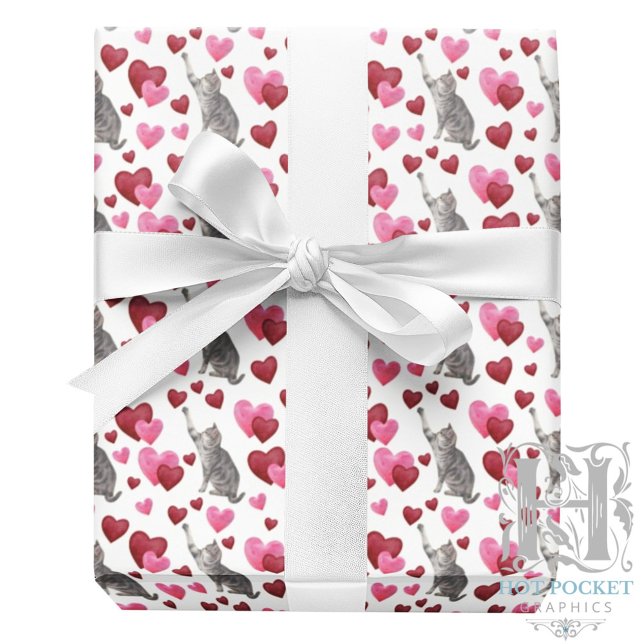 Cat Hearts Valentine Gift Wrapping Paper - White Geschenkpapier (Von Creator hochgeladen)