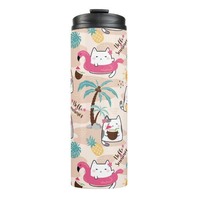 Cat Hello Summer Beach Kitty Urlaub Thermosbecher (Vorderseite)