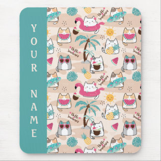 Cat Hello Summer Beach Kitty Vacation Mouse Pad Mousepad