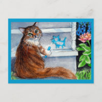 Cat hobo-Schild, freundliche Dame lebt hier Postka