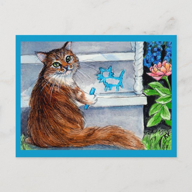 Cat hobo-Schild, freundliche Dame lebt hier Postka Postkarte (Vorderseite)