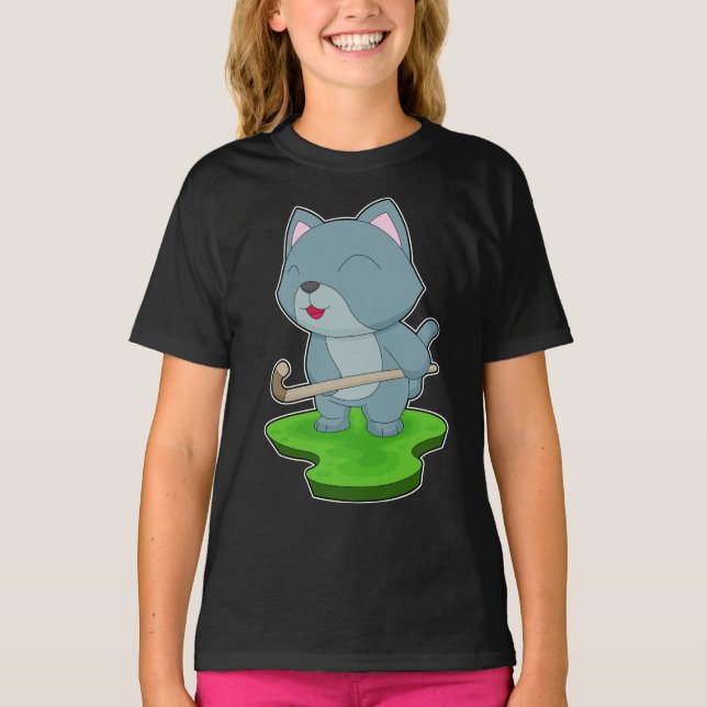 Cat Hockey Hockey Stick Sport T-Shirt (Vorderseite)