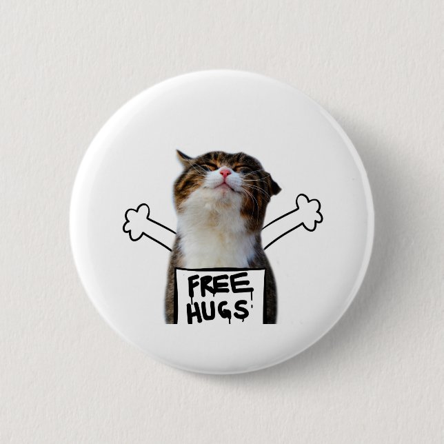 Cat Holding Free Hugs-Zeichen Button (Vorderseite)