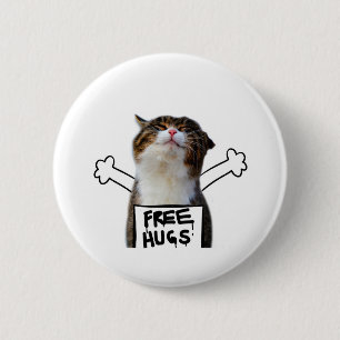 Cat Holding Free Hugs-Zeichen Button