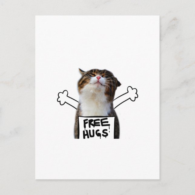 Cat Holding Free Hugs-Zeichen Postkarte (Vorderseite)
