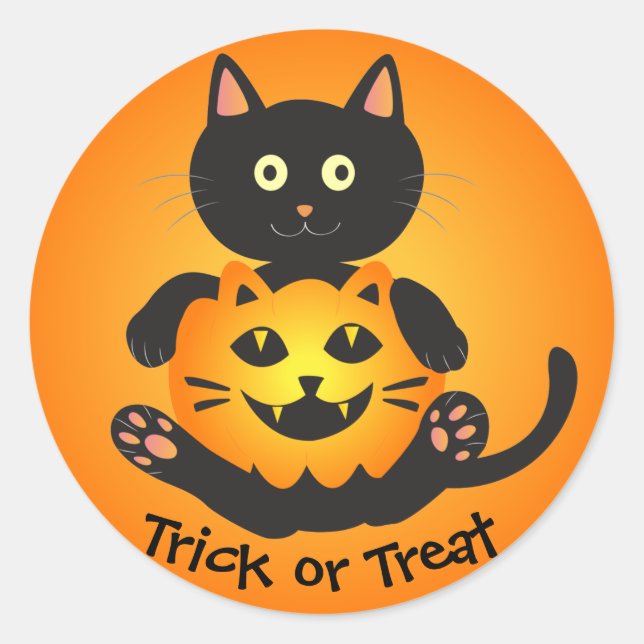 Cat Holding Jack-o' Lantern Runder Aufkleber (Vorderseite)