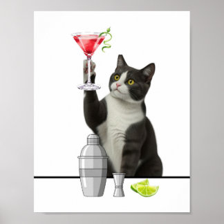 Cat holding Pink Martini Art Poster
