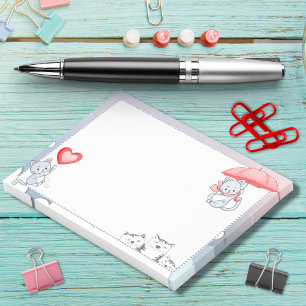 Cat Holding Umbrella Heart Ballon Flying in Sky Post-it Klebezettel